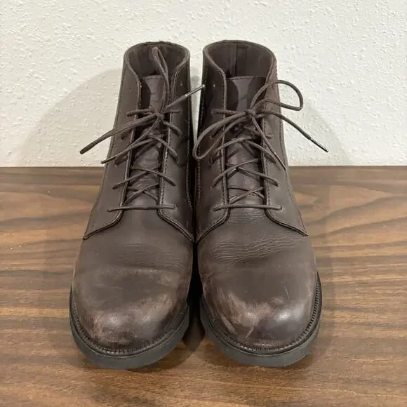 L.L. Bean Womens Brown Leather Lace Up Combat Boots Size 8.5 Wide Ankle Booties - Picture 2 of 15